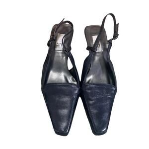 DKNY City Black Leather Kitten Mule Heels Y2k Vintage Made In Spain Women Sz 5.5